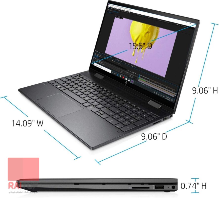 لپ تاپ 15 اینچی اپن باکس Hp مدل ENVY x360 Convertible 15-ee0 ابعاد