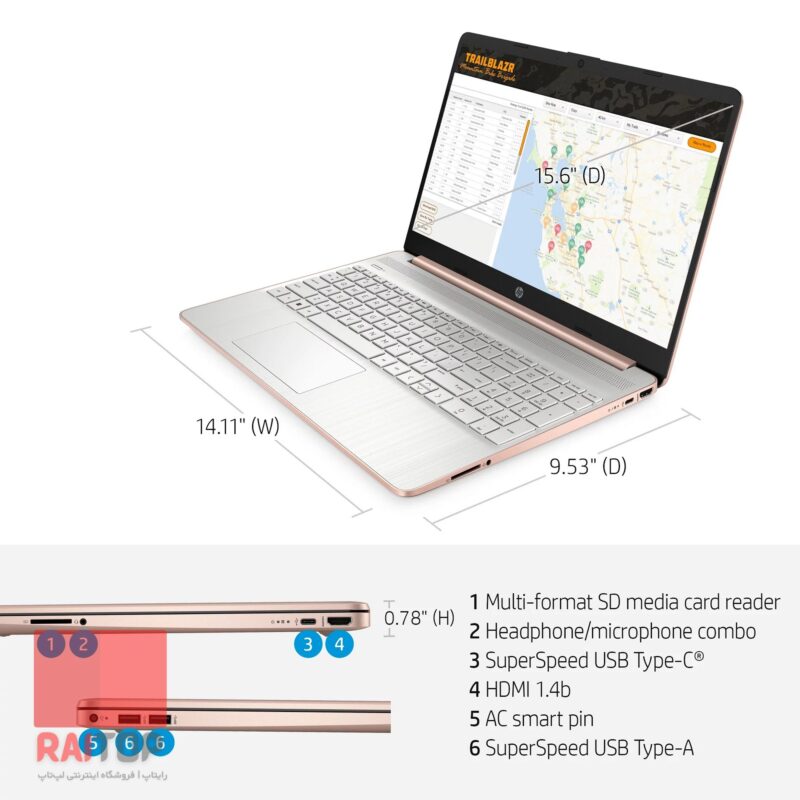 لپ تاپ 15 اینچی HP مدل 15-ef2130wm رخ راست و پورت ها